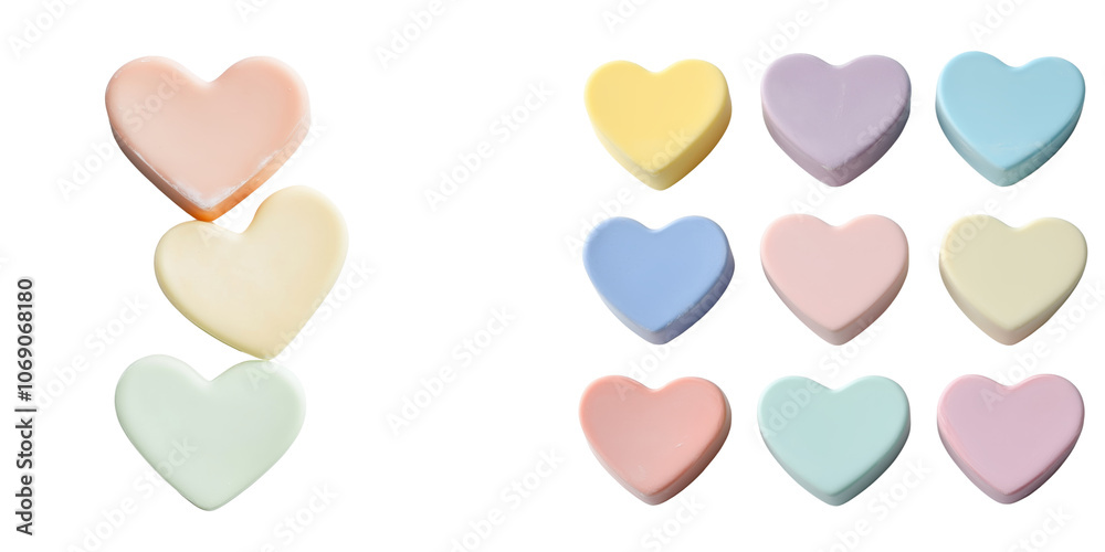 set of heart-shaped in pastel colors on a transparent background set of heart-shaped in pastel colors on a transparent background