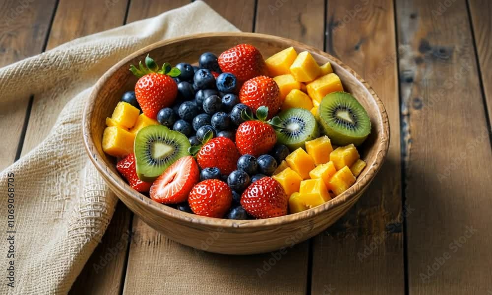 A bowl of fruit with strawberries, blueberries, and kiwi. A bowl of fruit with strawberries, blueberries, and kiwi.