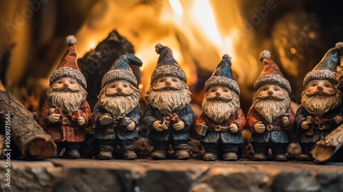 Icelandic Yule Lads figurines displayed by a warm fire, part of Iceland unique Christmas folklore.