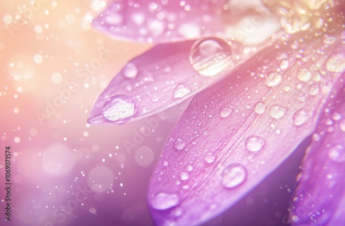 Close-up of a pink flower petal with water droplets.