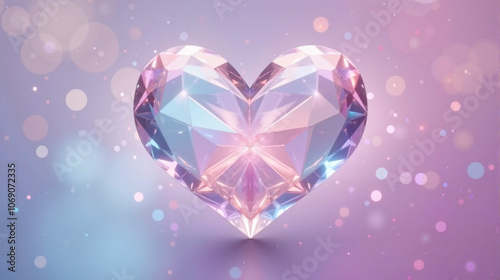 Crystal heart shimmering in pastel fantasy background