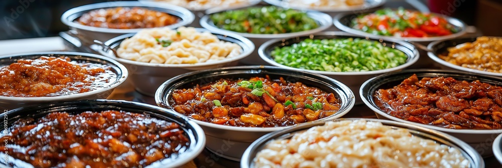 An enticing collection of savory Asian dishes vividly arranged to tantalize the taste buds and senses. An enticing collection of savory Asian dishes vividly arranged to tantalize the taste buds and senses.