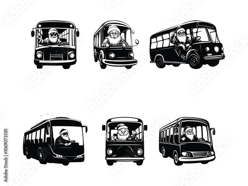 Santa Claus Driving Bus Silhouettes - Fun Christmas Transportation Art
 photo