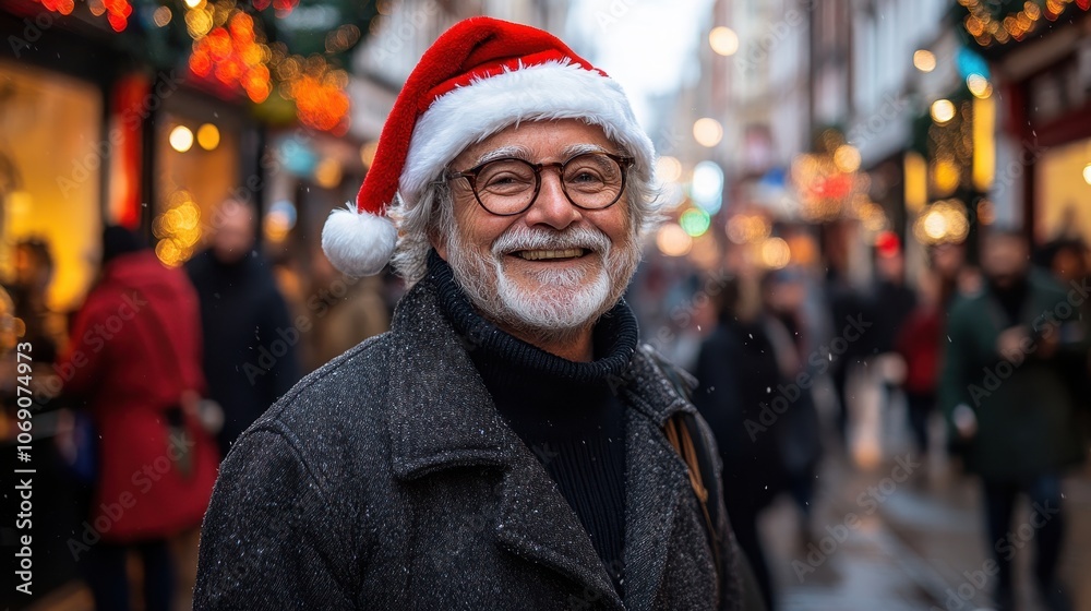 Friendly Elderly Man Enjoying Holiday Atmosphere Friendly Elderly Man Enjoying Holiday Atmosphere