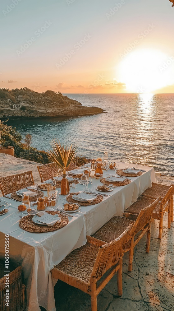 Obraz premium Luxurious Beach Dinner Setup at Sunset