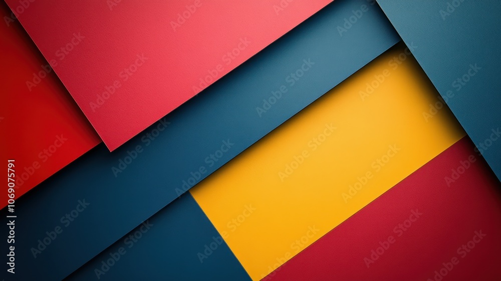 Abstract geometric pattern with red, yellow, and blue overlapping shapes. Abstract geometric pattern with red, yellow, and blue overlapping shapes.