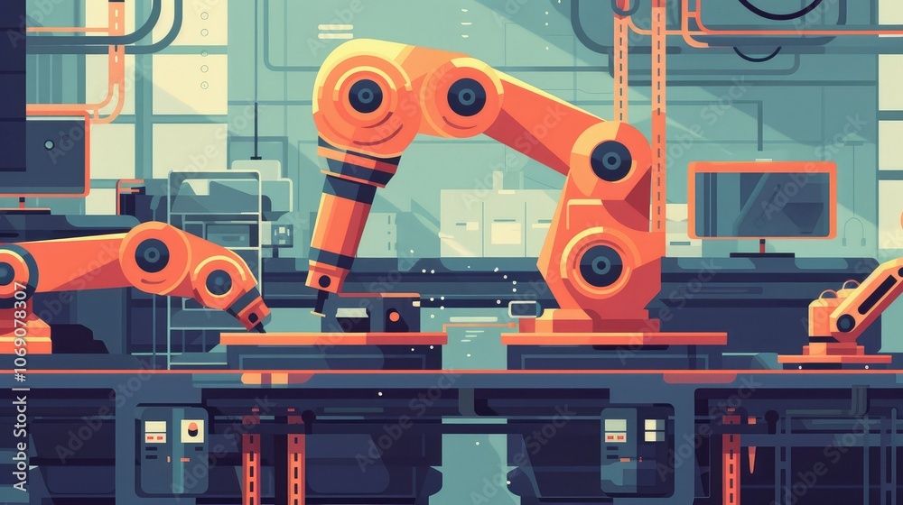 Futuristic Robotic Arms in Automated Factory Futuristic Robotic Arms in Automated Factory