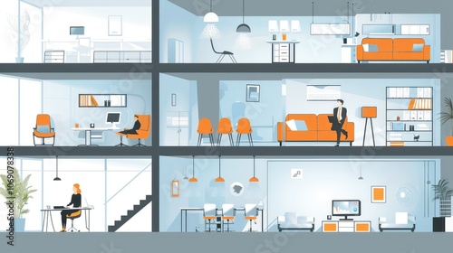 Modern Multi-Level Office with Open Spaces