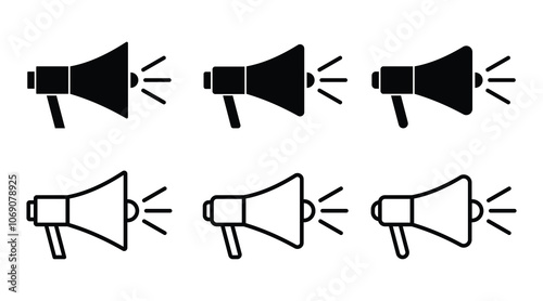 Megaphone icons set. Electric megaphone symbol with sound. Advertising concept. Flat and line style. Loudspeaker megaphone icon collection. on white background.