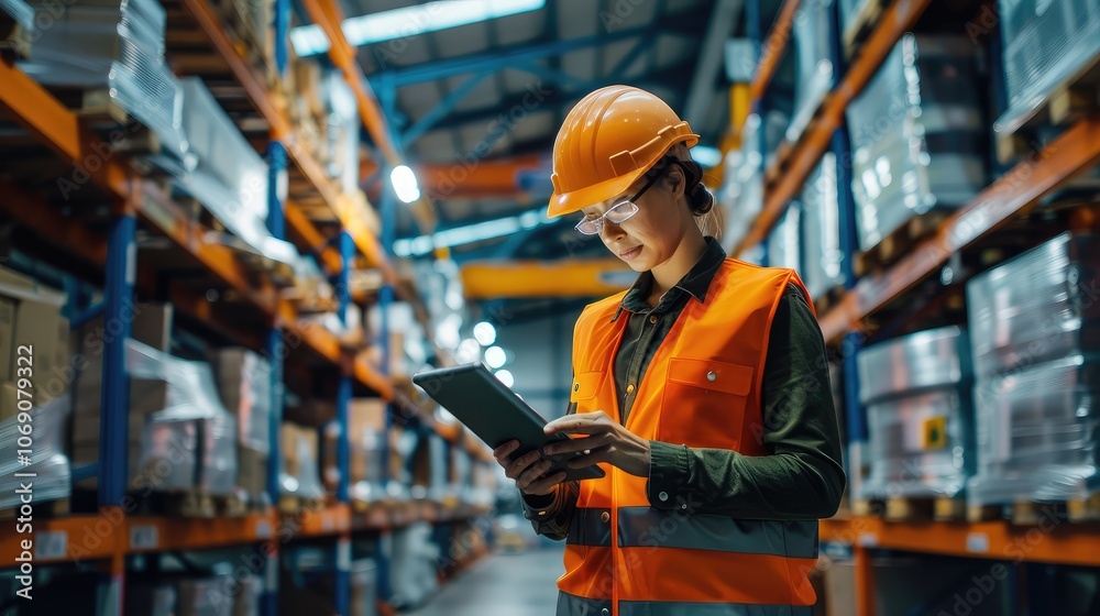 Warehouse Worker Using Tablet for Inventory Management Warehouse Worker Using Tablet for Inventory Management