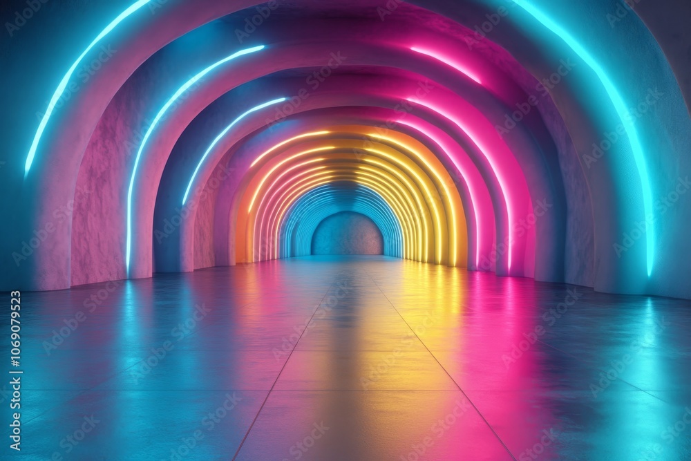 Abstract Neon Tunnel with Blue Pink and Yellow Lights Abstract Neon Tunnel with Blue Pink and Yellow Lights