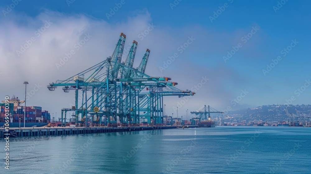 Modern Port Cranes on Sunny Day Modern Port Cranes on Sunny Day