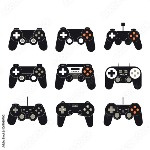 Game Controller Silhouette Bundle Set on a White Background
