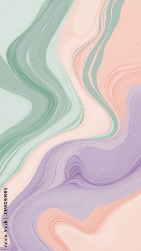 Fototapeta premium Abstract fluid art featuring soft pastel colors with flowing patterns, creating a serene and harmonious mood.