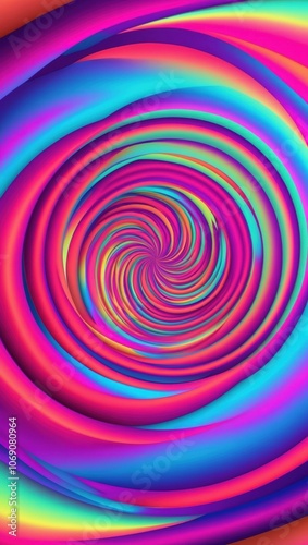 A vibrant, spiraling vortex of colors creates a mesmerizing illusion, showcasing swirling hues of purple, pink, and blue that evoke a sense of dynamism and energy.