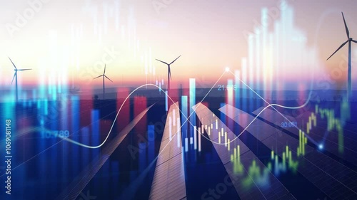 Increase in electricity prices on the world market. Green energy in full development.Investment finance chart,stock market business and exchange financial growth graph.	