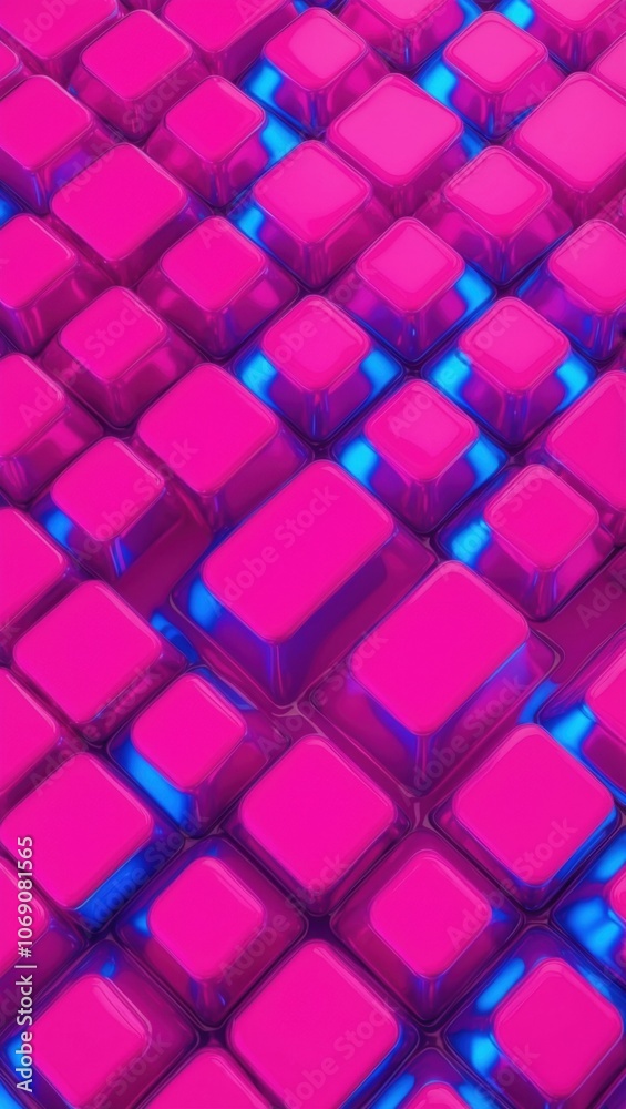 Obraz premium A vibrant pattern of glossy pink and blue cubes, creating a dynamic and modern digital artwork with a playful and energetic feel.