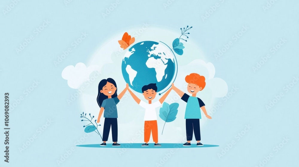 Diverse Children Holding Hands Around Globe Diverse Children Holding Hands Around Globe