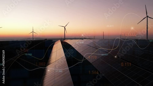 Increase in electricity prices on the world market. Green energy in full development.Investment finance chart,stock market business and exchange financial growth graph.	