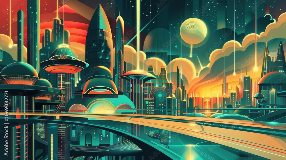Futuristic Neon Cityscape at Sunset