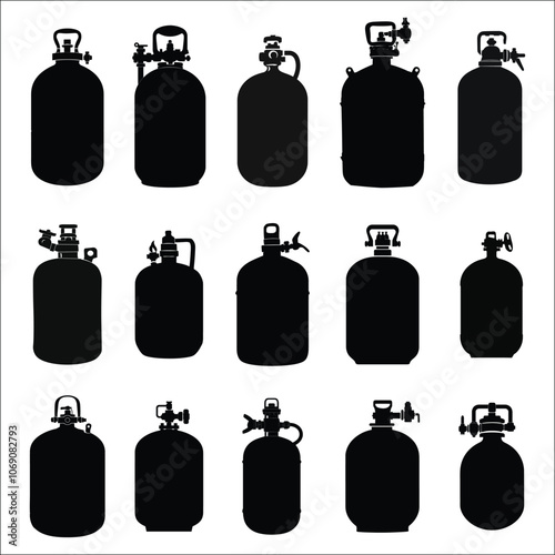 Gas Cylinder Silhouette Bundle Set on a White Background