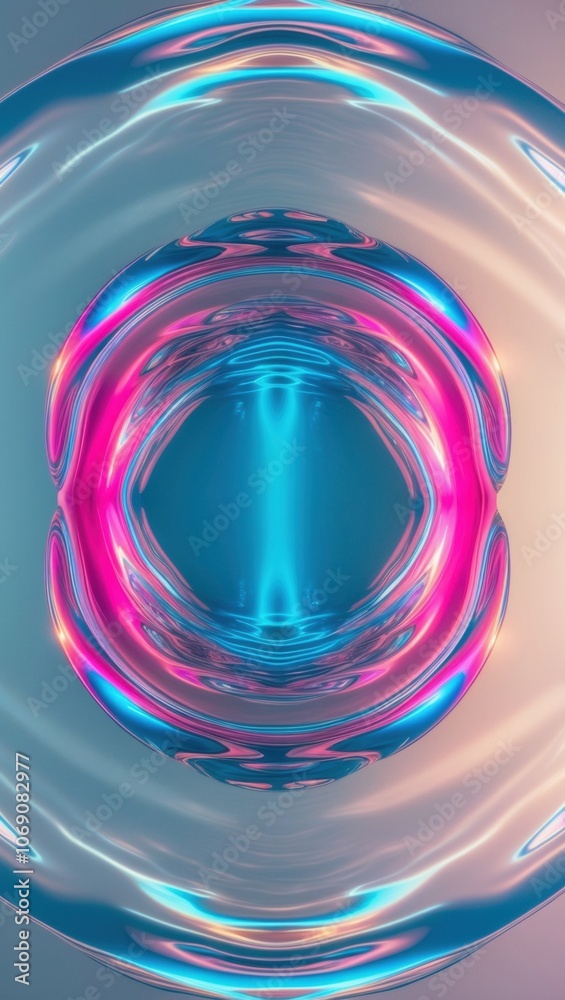 Fototapeta premium Abstract composition featuring swirling metallic colors in shades of blue and pink, creating a mesmerizing tunnel effect that draws the viewer's eye inward.
