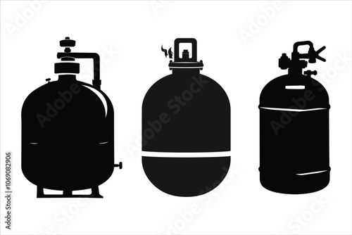 Gas Cylinder Silhouette Bundle Set on a White Background