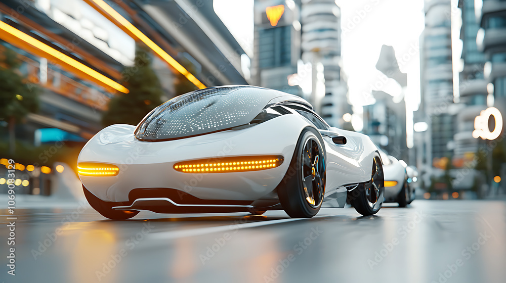 Obraz premium Innovative solar-powered transportation shapes the future skyline