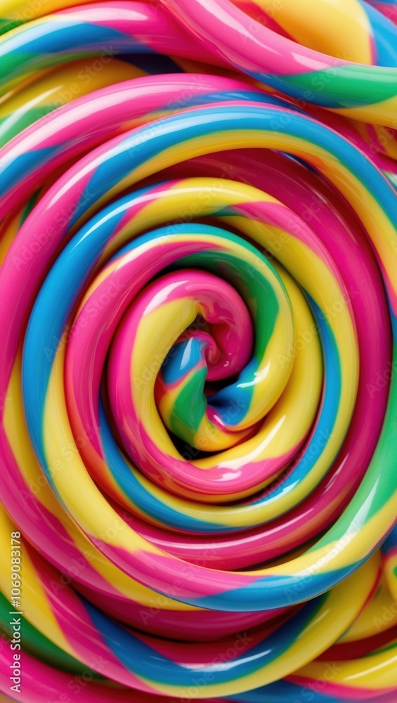 A vibrant swirl of colorful candy, featuring bright pink, blue, and yellow hues, arranged in a mesmerizing spiral pattern that evokes a sense of joy and whimsy. A vibrant swirl of colorful candy, featuring bright pink, blue, and yellow hues, arranged in a mesmerizing spiral pattern that evokes a sense of joy and whimsy.