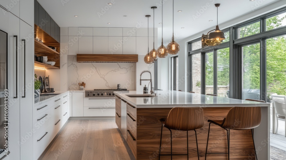 Modern Kitchen with White Cabinets and Wood Accents Modern Kitchen with White Cabinets and Wood Accents