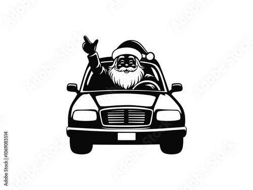 Santa Claus Driving Taxi Silhouette - Festive Christmas Illustration
