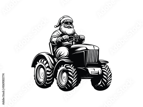 Santa Claus Driving Tractor Silhouette - Festive Christmas Illustration