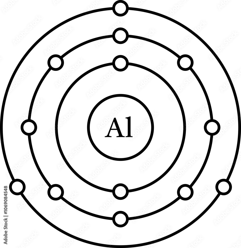 Aluminium Al electron configuration, shell diagram vector Aluminium Al electron configuration, shell diagram vector