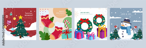 Colorful Christmas Card Designs with Festive Elements