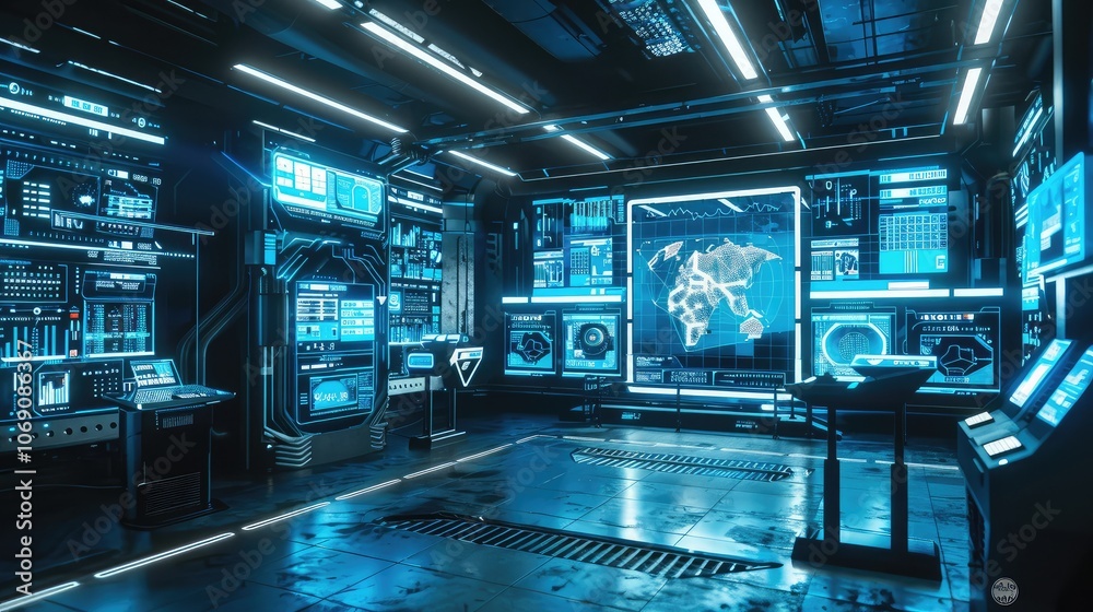 High-Tech Futuristic Control Room Interface