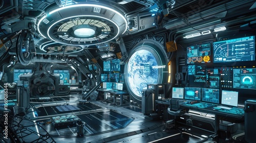 Advanced Futuristic Space Station Control Room