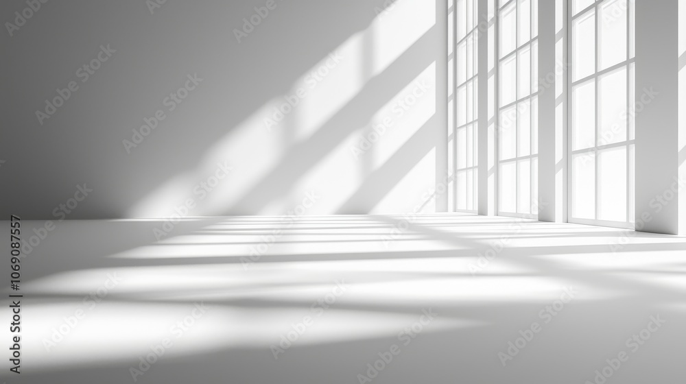 Minimalist room with sunlight and window shadows Minimalist room with sunlight and window shadows