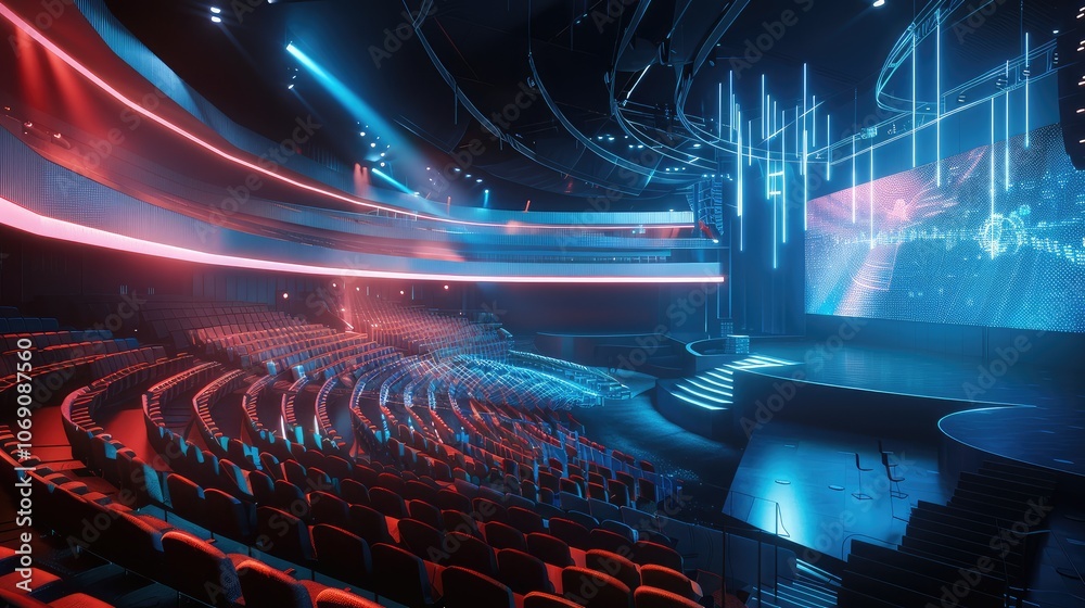 Futuristic Theater Lighting and Empty Auditorium Futuristic Theater Lighting and Empty Auditorium