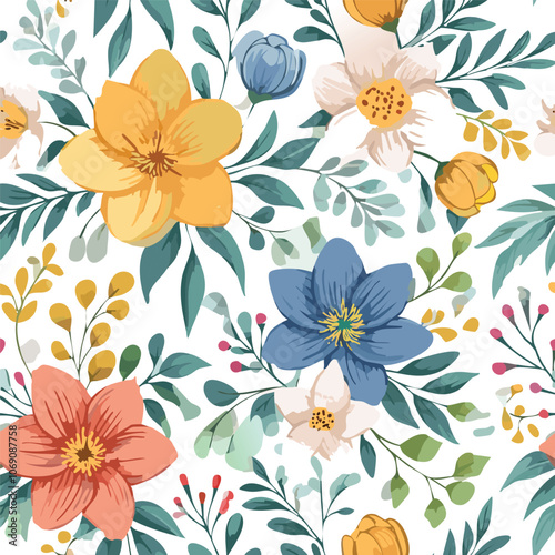 Wallpaper Mural Colorful floral hand drawn seamless pattern Torontodigital.ca