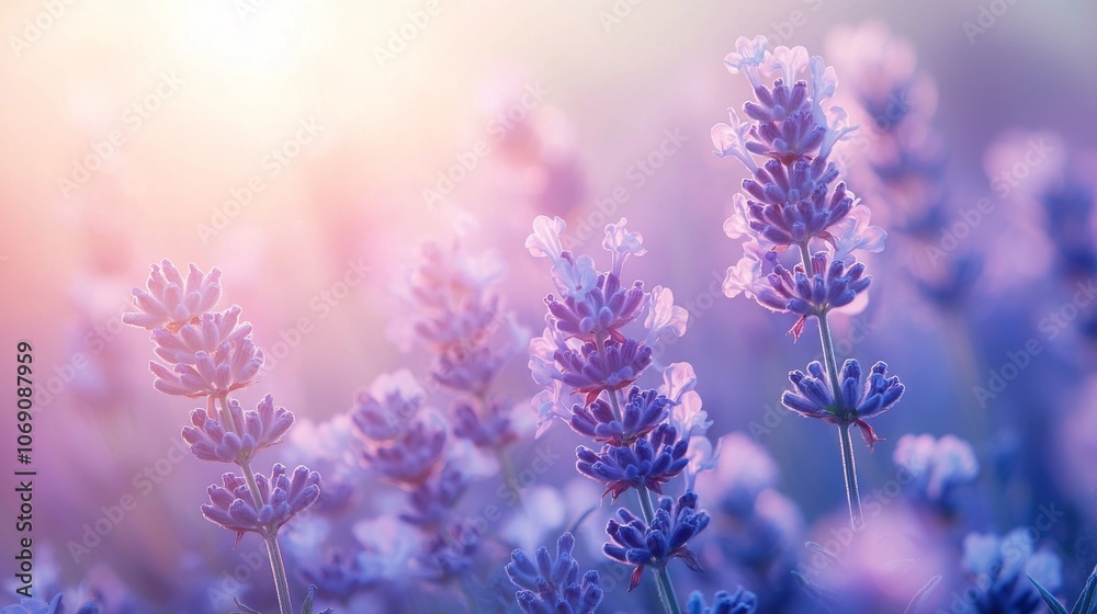 Fototapeta premium Lavender flowers in soft pastel sunlight