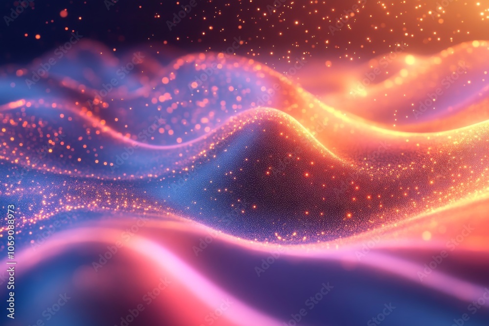 Fototapeta premium Abstract Purple Pink and Orange Glittering Waves Background