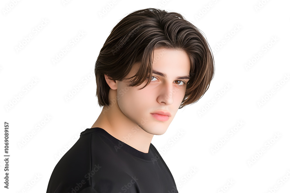 Young man poses confidently against black background Young man poses confidently against black background