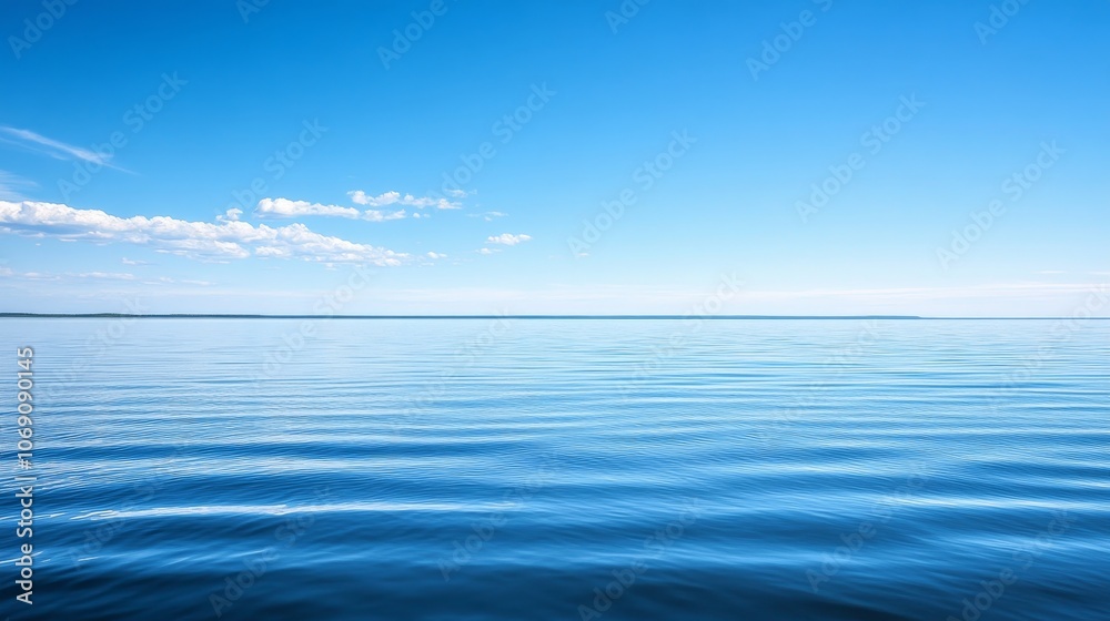 Obraz premium A tranquil view of calm water reflecting a clear blue sky, evoking serenity and peace.