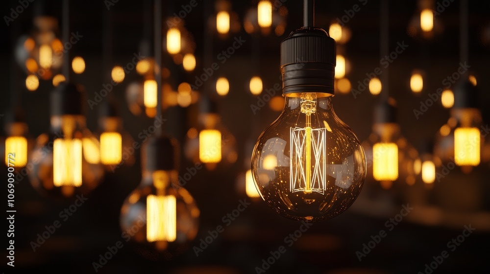 A collection of hanging light bulbs emitting a warm glow, creating a cozy atmosphere. A collection of hanging light bulbs emitting a warm glow, creating a cozy atmosphere.