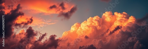 A large, fluffy cloud fills the sky, illuminated by the warm colors of the setting sun photo