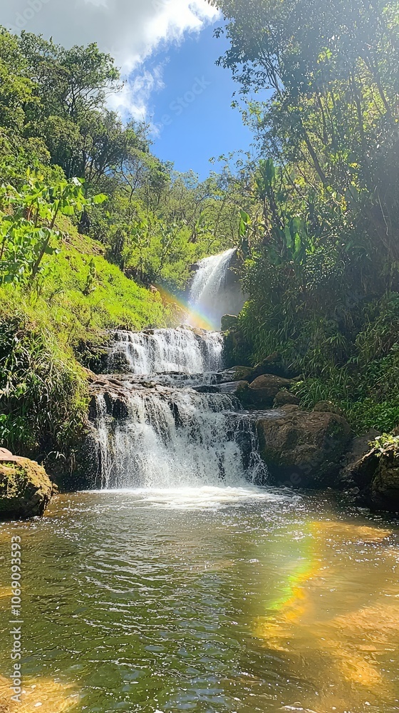 Obraz premium Scenic Waterfall Surrounded by Lush Greenery