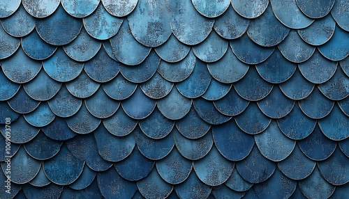 Blue metallic shingles as background or texture.