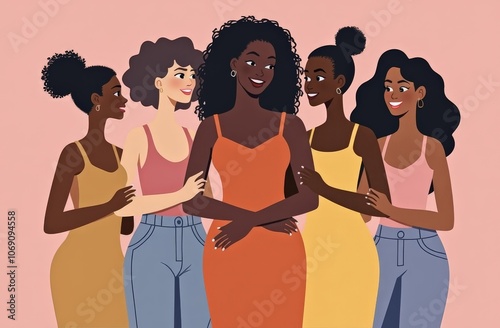 Obraz na płótnie Illustrated diverse women standing together in unity w salonie