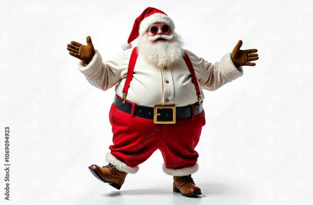 Cheerful Santa Claus in red suit waving arms, isolated on white Cheerful Santa Claus in red suit waving arms, isolated on white