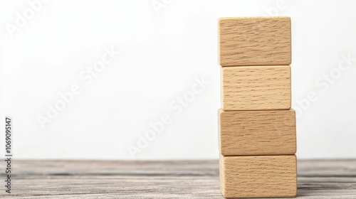 A stack of beige wooden blocks rests on a wooden surface, showcasing minimalist design and natural textures against a simple background.